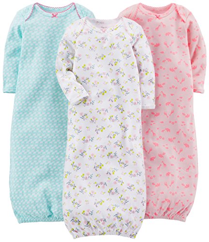 Simple Joys by Carter's Baby-Mädchen 3-Pack Cotton Sleeper Gown Infant-and-Toddler-Nightgowns, Blau Enten/Rosa Tier/Weiß Floral, 0 Monate (3er Pack) von Simple Joys by Carter's