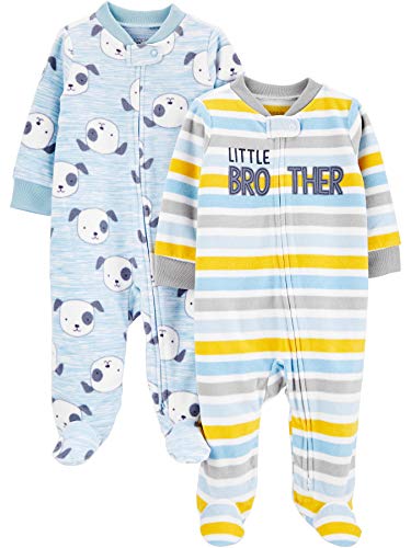 Simple Joys by Carter's Baby Jungen Schlaf- und Spielanzug aus Fleece mit Füßen, 2er-Pack, Hellblau Hunde/Weiß Streifen, Frühchen von Simple Joys by Carter's