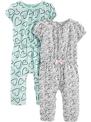 Simple Joys by Carter's Baby Mädchen 2-Pack Fashion Jumpsuits Overall, Minzgrün Herzen/Weiß Punkte, 0 Monate (2er Pack) von Simple Joys by Carter's