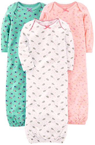 Simple Joys by Carter's Baby Mädchen 3-Pack Cotton Sleeper Gown Infant-and-Toddler-Nightgowns, Rosa/Minzgrün/Weiß, 0 Monate (3er Pack) von Simple Joys by Carter's