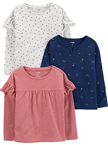 Simple Joys by Carter's Mädchen Long-Sleeve T-Shirt, Gehaucht Rosa/Grau Punkte/Marineblau Blumen, 6 Jahre (3er Pack) von Simple Joys by Carter's