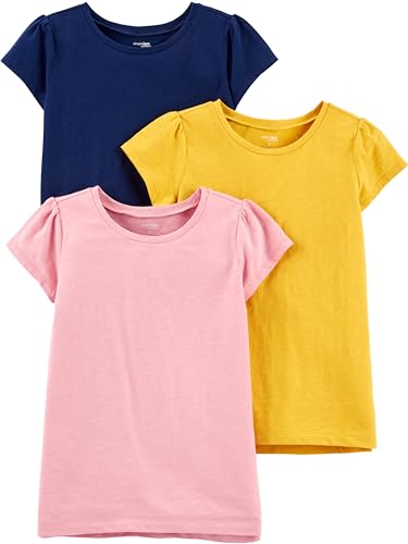 Simple Joys by Carter's Mädchen Short-Sleeve Shirts and Tops, Pack of 3 Hemd, Marineblau/Rosa/Senfgelb, 5 Jahre (3er Pack) von Simple Joys by Carter's