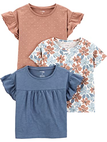 Simple Joys by Carter's Mädchen Short-Sleeve and Tops, Pack of 3 T-Shirt, Braun Punkte/Jeans/Weiß Floral, 4-5 Jahre (3er Pack) von Simple Joys by Carter's