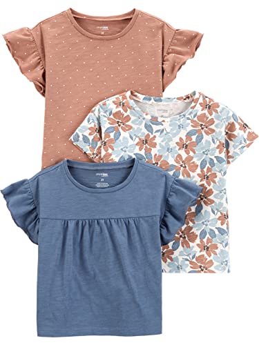 Simple Joys by Carter's Mädchen Short-Sleeve and Tops, Pack of 3 T-Shirt, Braun Punkte/Jeans/Weiß Floral, 5-6 Jahre (3er Pack) von Simple Joys by Carter's