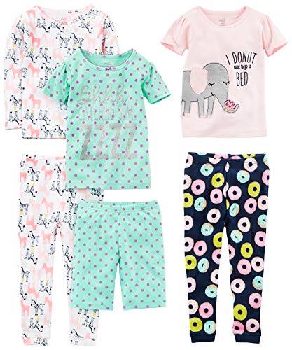 Simple Joys by Carter's Mädchen 6-Piece Snug Fit Cotton Pajama Pyjama-Set, Grün Punkte/Marineblau Donut/Rosa Elefant/Weiß Zebra, 6-9 Monate (3er Pack) von Simple Joys by Carter's