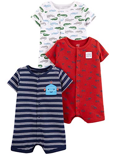 Simple Joys by Carter's Baby Jungen 3-Pack Snap-up Rompers Strampler, Marineblau Streifen/Rot Konstruktion/Weiß Alligator, 3-6 Monate (3er Pack) von Simple Joys by Carter's