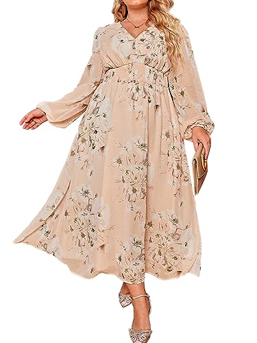 Simplee Maxikleid für Damen, Boho-Stil, Blumenmuster, fließend, lässig, V-Ausschnitt, kurze Ärmel, Hochzeit, Gäste, Urlaub, Strand, langes Kleid, P2 - Pink, XX-Large von Simplee Apparel