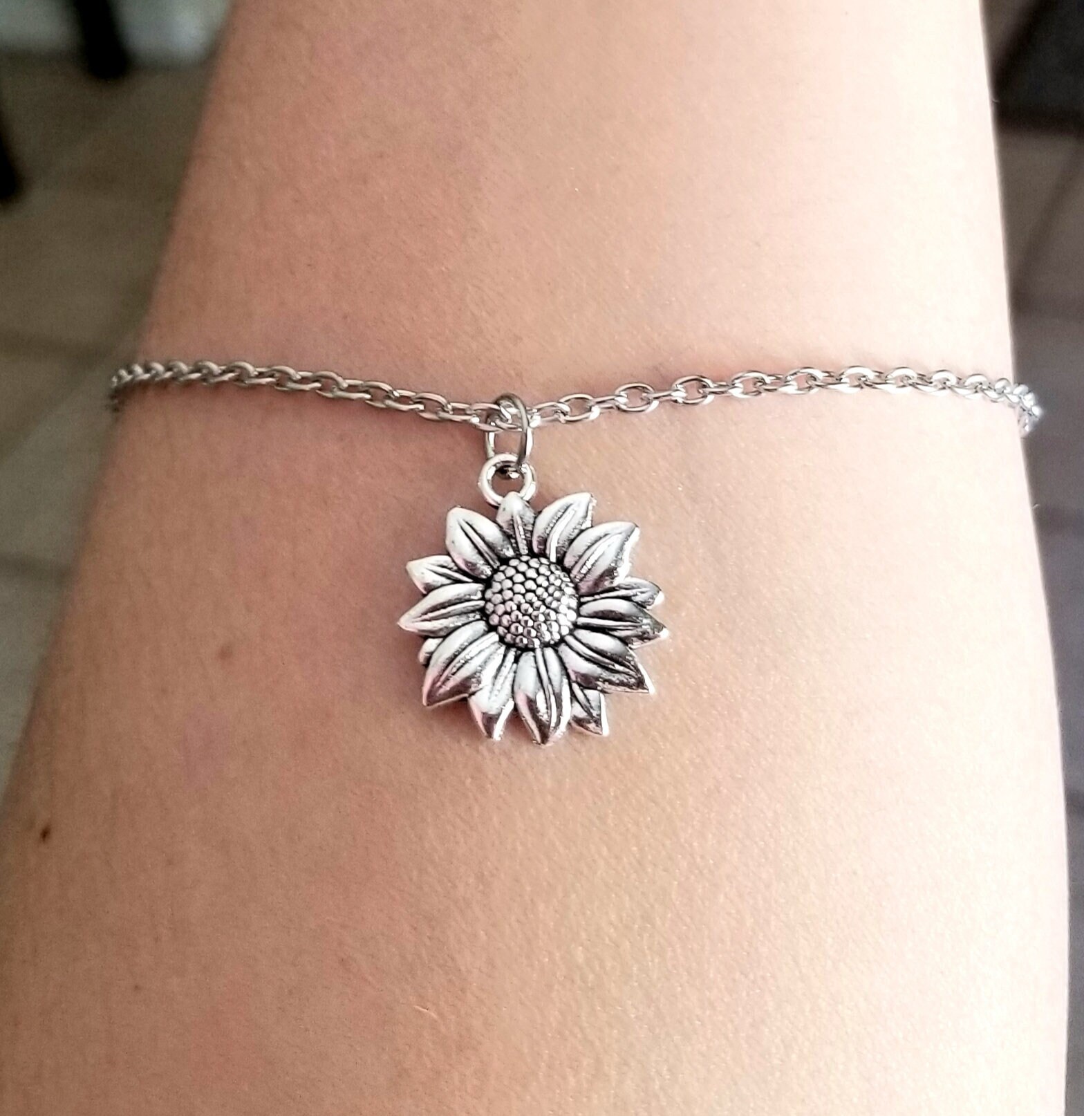 Silber Sonnenblume Fußkettchen, Charm Blumen Damen Fußkettchen Für Jugendliche, Sonnenblumen, Sommer Schmuck von SimplyChicByAngela