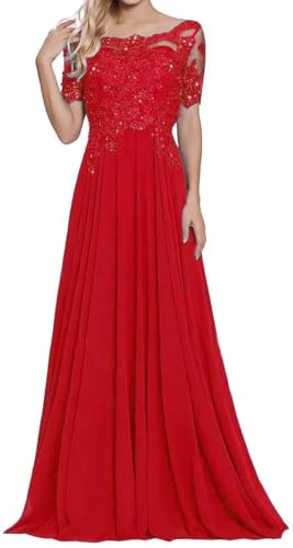 Damen Lange Mutter Der Braut Kleider Chiffon Perlen Spitzenkleid Brautjungfer Mit 1/2 Ärmeln Lang Formelle Abendkleid von Sincemeet