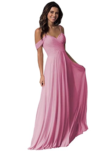 Damen V-Ausschnitt Abendkleid A-Linie Chiffon Off Shoulder Brautjungfernkleid Elegant Lange Partykleider von Sincemeet