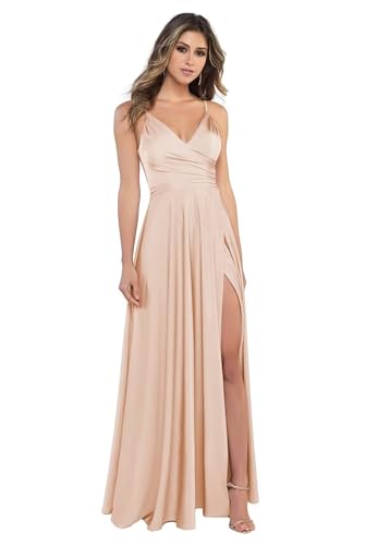 Sincemeet Damen V-Ausschnitt Spaghettiträger Satin Brautjungfernkleider formeller Satin Abschlussball Abendkleider mit Schlitz von Sincemeet