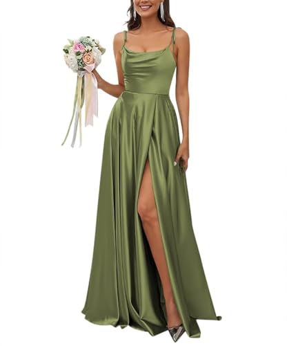 Sincemeet Satin Spaghettiträgern Brautjungfernkleid Rückenfreie Ballkleider mit hohem Schlitz Langes Elegantes Hochzeitskleid Sincemeet Satin Spaghettiträgern Brautjungfernkleid Rückenfreie Ballkleider mit hohem Schlitz Langes Elegantes Hochzeitskleid von Sincemeet