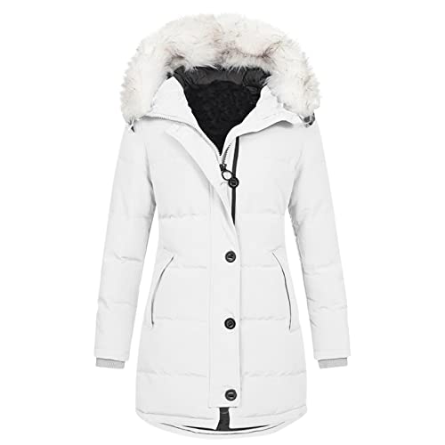 Singular-Point Damen Mantel Winterjacke warme Jacke Outdoorjacke mit Kapuze sportlicher Damen Mädchen Parka dünne pullover damen teddy pulli arbeitsjacke damen winter,4-White,L von Singular-Point