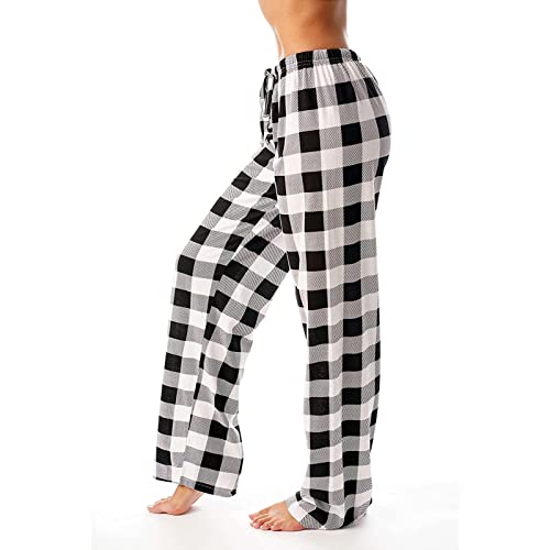 Singular-Point Damen Yogahose Stretch Freizeithose Bequeme Pyjamahose Schlafanzughose Lang Leichte Lounge Hose Hausanzug Hosen Relaxhose Sommerhose Weites Bein Pyjamahose Weihnachten,Black,XXL von Singular-Point