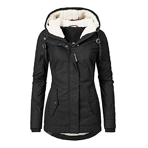 Singular-Point Gesteppter Wintermantel für Damen, warme Pufferjacke, dicker Parka mit abnehmbarer Kapuze jacket for women,Schwarz,XL von Singular-Point