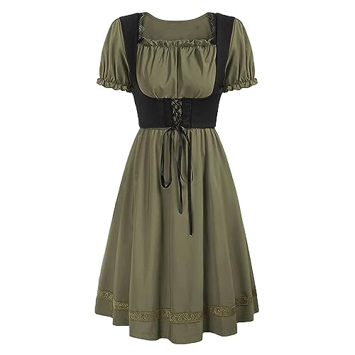 Singular-Point Oktoberfest Damen Outfit, Wednesday, Viktorianischen Maxikleid Damen Mittelalter Kleid Vintage Abendkleid Partykleid Einfarbig Tunikakleid Taillenkleid Lang Kleider,10 Green,S von Singular-Point