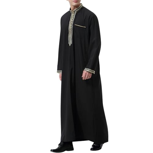 herren kleidung arabische gewand kleider thobe islamische kurta men muslimisches männer abaya afghanische arabisches clothing djellaba herren-kleid kunfang tunika, kaftan männer (Black，XL) von Singular-Point