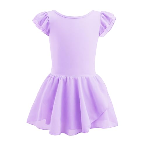 Sinoeem Ballettkleidung Mädchen, Ballettkleid Kinder Kurzarm Baumwolle Balletttrikot Ballettanzug Tanzkleid Tanzbody mit Chiffon Rock Tütü mit 2-12 Jahre Mädchen von Sinoeem