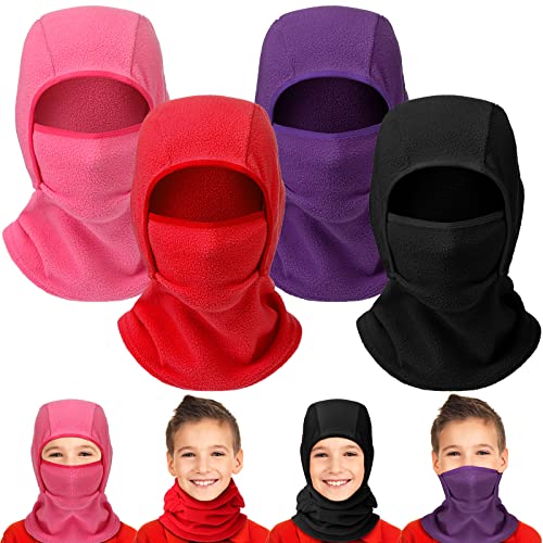 Sintege 4 Kinder Balaclava Sturmhauben Warme Fleece Gesichtshauben Winddichte Winter Skimasken (Schwarz, Lila, Rosarot, Rot) von Sintege