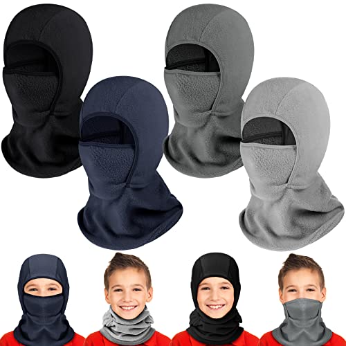 Sintege 4 Kinder Balaclava Sturmhauben Warme Fleece Gesichtshauben Winddichte Winter Skimasken (Schwarz, Hellgrau, Grau, Marineblau) von Sintege