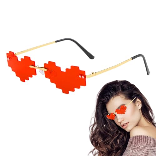 Sirseon Herzförmige Brille,Herz-Sonnenbrille - Süße Mosaik-Sonnenbrille,Lustige Mosaik-Herz-Abschlussball-Strandbrille, trendiges Party-Accessoire für Damen und Herren von Sirseon