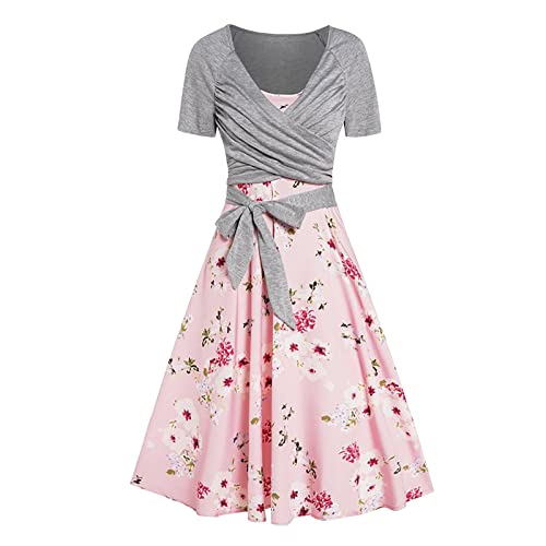 Sommerkleid Damen Self Tie Waist Kurzarm Casual Bluse Tops mit Spaghetti Strap A Line Floral Cocktailkleid 2-teilige Sets von Sisifa