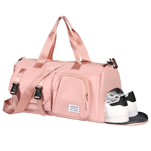 Siudaro Turnbeutel für Damen, wasserdichte Reisetaschen, persönliche Gegenstände, Reisetasche, Wochenendtasche mit Schuhfach & Nasstasche für Reisen, Fitnessstudio, Yoga, Pink von Siudaro