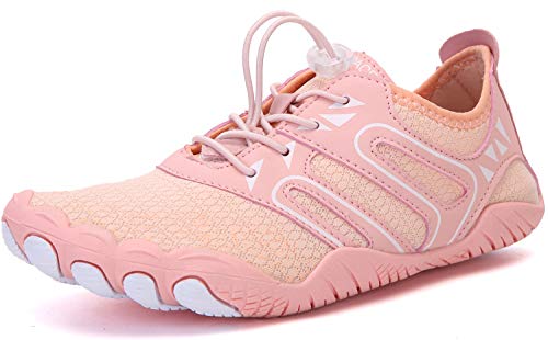 Sixspace Barfußschuhe Damen Badeschuhe Traillaufschuhe Outdoor & Indoor Training Fitnessschuhe Wander Wald Strand Straße Laufschuhe Walkingschuhe Schnell Trocknend Aquaschuhe（Pink 42 EU） von Sixspace