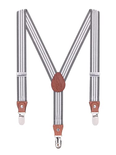 Siyecioa Kinder Hosenträger Breit Elastisch - Längenverstellbar Y-Form mit Starken 3er Clips Hosenträger Gürtel für Junge Mädchen (grau) von Siyecioa