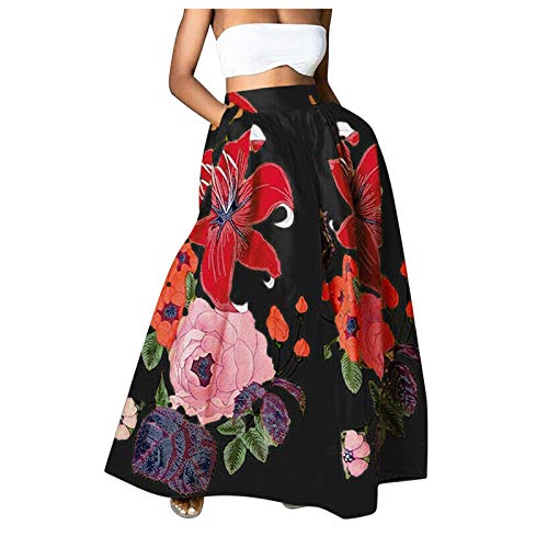 Sizoer Damen Rock Side Zipper Vintage Jacquard Tütü Rock Blumen Druck Lange Rock Sommerrock Petticoat Bleistift Röcke Plisseerock Ballrock Mit Taschen Flowy Swing Prom Abendkleid Party Skirt von Sizoer