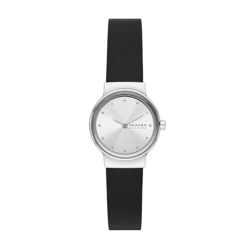 Skagen Freja Uhr für Damen, Quarzwerk mit Edelstahl- oder Lederarmband, Schwarz und Weiß, 26MM von Skagen