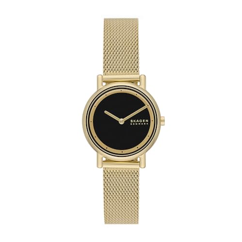 Skagen Signatur Uhr für Damen, Quarzwerk mit Edelstahl- oder Lederarmband, Goldton und Schwarz, 30MM von Skagen