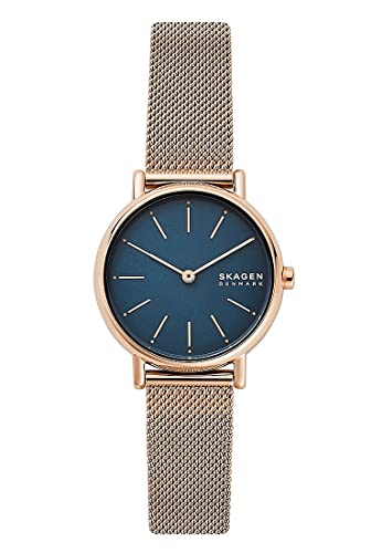 Skagen Signatur Uhr für Damen, Quarzwerk mit Edelstahl- oder Lederarmband, Roségoldton und Blau, 30MM von Skagen