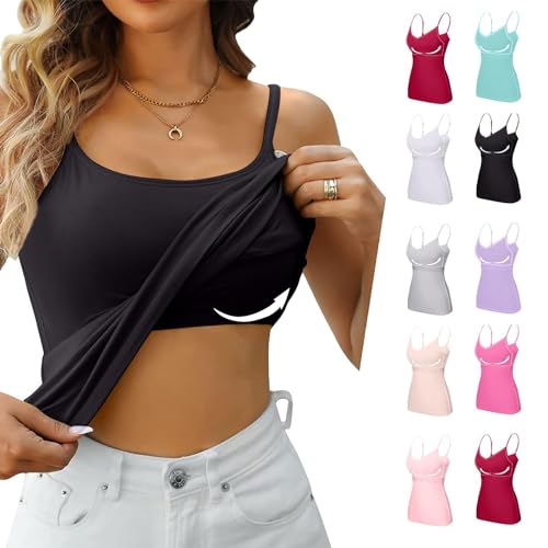 BH Hemden Damen ohne bügel Baumwolle Tanktop mit integriertem BH Shirt mit BH integriert ärmelloses Sportshirt Damen unterhemden Damen spaghettitraeger schwarz Baumwolle von Skang