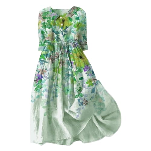 Kleider Damen Festlich Elegant Sommer Damen-Kleid mit lässigem Kunst-Blumendruck Knopfleiste mittellangen Ärmeln Lockerem großem Saum und Drapierung Etuikleider Elegant Knielang Kleider Damen Festlich Elegant Sommer Damen-Kleid mit lässigem Kunst-Blumendruck Knopfleiste mittellangen Ärmeln Lockerem großem Saum und Drapierung Etuikleider Elegant Knielang von Skang