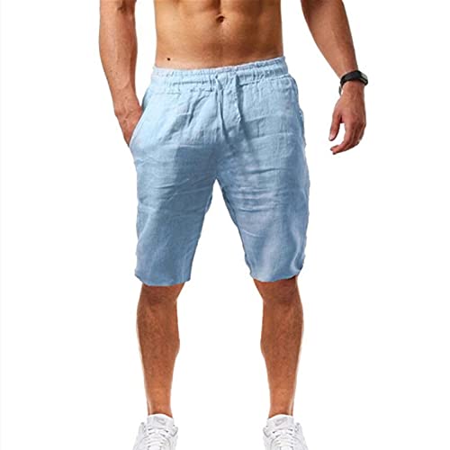 Kurze Hosen Herren Leinen Shorts mit Taschen Sommer Leinen Baumwolle Elastische Taille Shorts Komfortabler Stretch Bermuda Hose Sommershorts Kurze Freizeithose Strandshorts von Skang