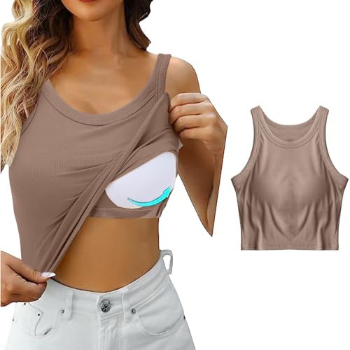 Skang Crop Tops Damen billig unterhemden mit integriertem BH Seamless Tanks Built in Bra ärmellose Bluse Damen Sommer top spaghettiträger Damen locker von Skang