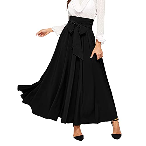 Skang Rock Midi Damen Sommer Eleganter Damenrock mit hoher Taille und Falten vorne zum Binden von Maxiröcken Sommerröcke Leicht Knielang von Skang