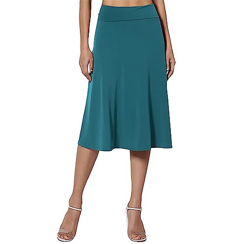 Skang Sommerrock Knielang Damen Einfacher Komfort-Basic-Stretch-Rock in A-Linie mit ausgestelltem Knie für Damen Sommerrock Schwarz Knielang Skang Sommerrock Knielang Damen Einfacher Komfort-Basic-Stretch-Rock in A-Linie mit ausgestelltem Knie für Damen Sommerrock Schwarz Knielang von Skang