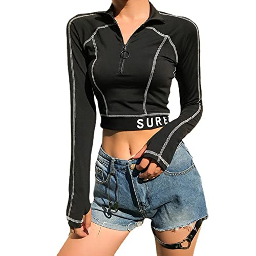 Damen-Poloshirt, Gothic, asymmetrisch, Y2K, bauchfrei, Punk, Schwarz, Schwarz 3, Mittel Damen-Poloshirt, Gothic, asymmetrisch, Y2K, bauchfrei, Punk, Schwarz, Schwarz 3, Mittel von Skateboard Frog