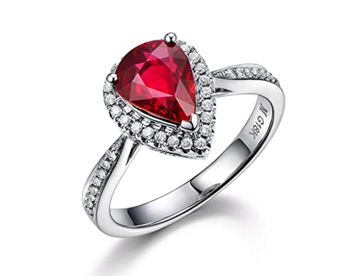 18 Karat (750) Weißgold Freundschaftsringe, Ringe Vintage Tropfen-Rubin 1,52 ct Birne Rot Rubin Ring Größe 54 (17.2) von Skcess