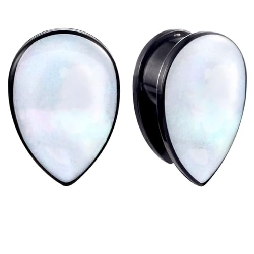 2Pcs Edelstahl 10mm Tunnel Frauen, Tunnel+Plug Schwarz-Weiss Wassertropfenform Ohrloch Stecher Set von Skcess