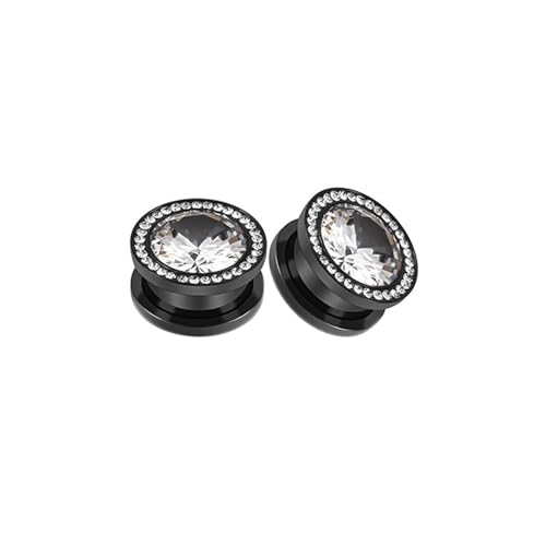 2Pcs Tunnel 12mm Frauen Edelstahl, Ear Piercing Set Schwarz Rund Mit Zirkonia Zirkonia Ohrloch Stecher Set von Skcess