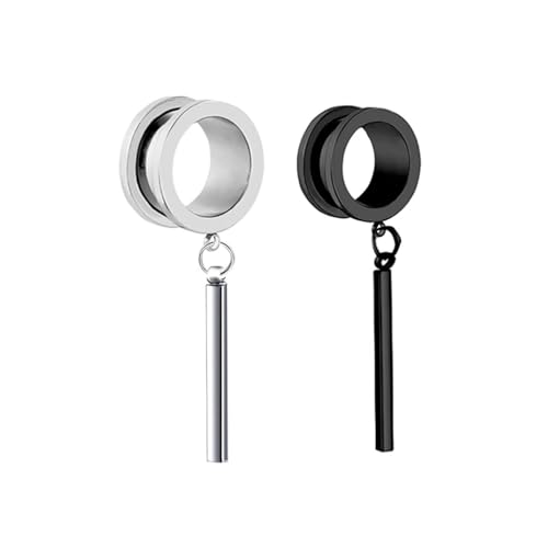 2Pcs Tunnel 12mm Frauen Edelstahl, Ohr Tunnel Männer Silber Schwarz Rund Mit Langem Stabanhänger Ohrloch Stecher Set von Skcess