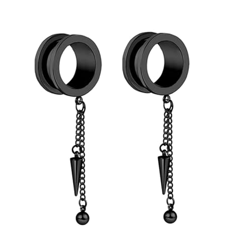 2Pcs Tunnel 6mm Damen Edelstahl, Ear Piercing Set Schwarz Rund Mit Kette Und Kegelanhänger Ohrloch Stecher Set von Skcess