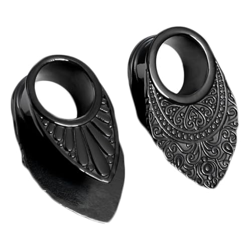 2Pcs Tunnel Ohr 10mm Edelstahl, Tunnel Frauen Schwarz Rund Mit Vintage-Blumenmuster Ohrloch Stecher Set von Skcess