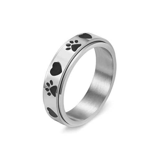 Edelstahl Eheringe, Damenring Silber Angst-Spinner-Ring, 6 Mm, Fußabdruck-Herz Geschenke für Damen Frauen Freundin Größe 57 (18.1) von Skcess