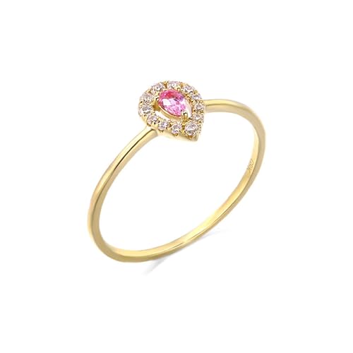 Goldring Damen 585 Echtgold 14K Partnerringe Rosa Saphir Birne, Damenringe Hohler Wassertropfenrosa Saphir mit Moissanit Ring Damen Größe 53 (16.9) von Skcess