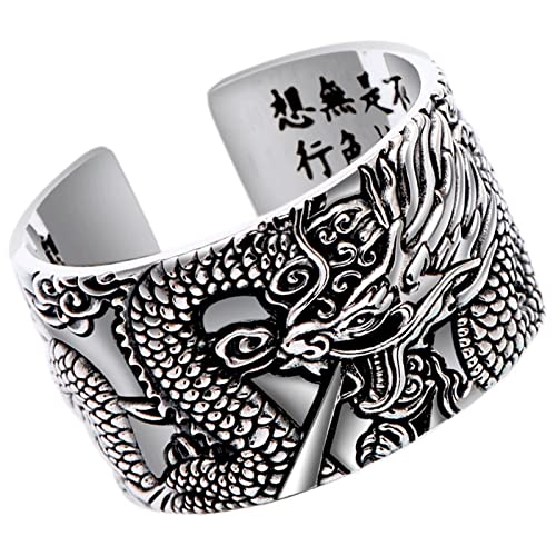 Männer Ring 999 Sterlingsilber, Herren Ringe Silber Vintage-Drache Ringe für Herren Männer Adjustable von Skcess