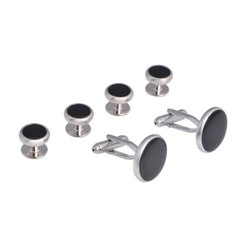 Manschettenknöpfe Herren Personalisiert Silber Schwarz-6Pcs, Manschettenknöpfe Herren Runden Messing Hemd Manschettenknöpfe Herren von Skcess